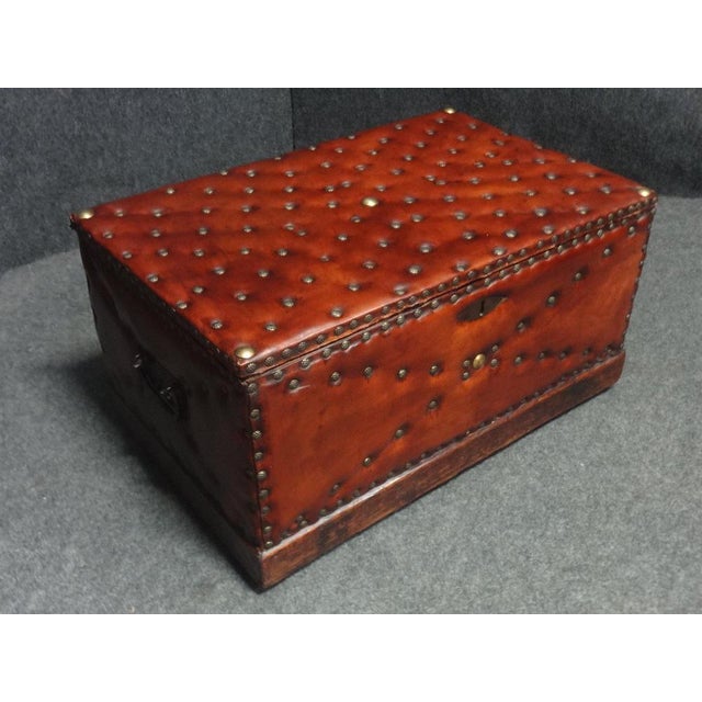 Leather Covered & Brass Studded Chest, 1870s For Sale - Image 4 of 8