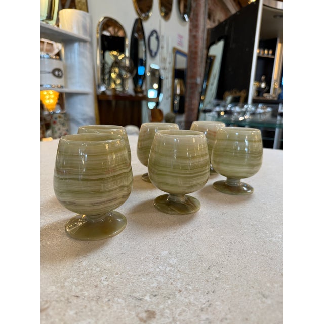 Italian Marble Drink Set With Tray and Six Goblets, 1970s For Sale - Image 4 of 10