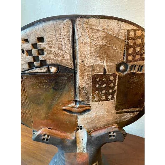Late 20th Century Doug Delind Raku-Fired Ceramic Face Sculpture, Modern Design, 1985 For Sale - Image 5 of 8