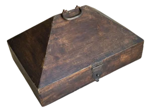 Antique Indian Dowry Chest With Slanted Lid – Hand-Carved Wood Storage Box With Iron Hardware