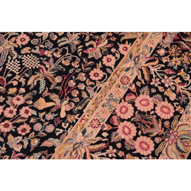 1990s Floral Gulshan Pak-Persian Black/Black Wool Rug - 9'2'' X 12'1'' For Sale - Image 5 of 8