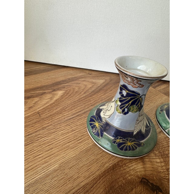 White 1970s Pair of Asian Style Ceramic Candlestick Holders For Sale - Image 8 of 8