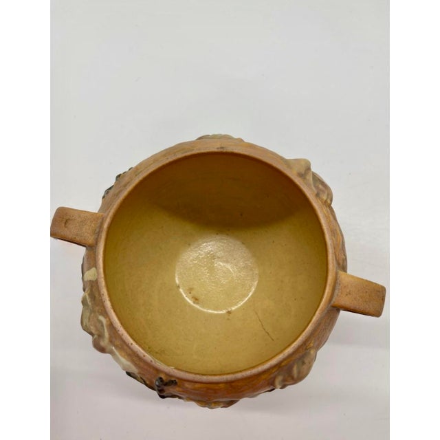 Mid 20th Century Vintage Roseville Pottery Magnolia Brown Console Set - Bowl 665-4 & Candlesticks 1157-4 ½" For Sale - Image 5 of 7