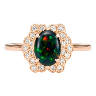 14k Gold Ring With Black Opal Cabochon, Size 6.75 For Sale