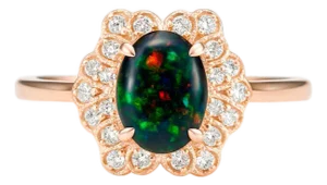 14k Gold Ring With Black Opal Cabochon, Size 6.75