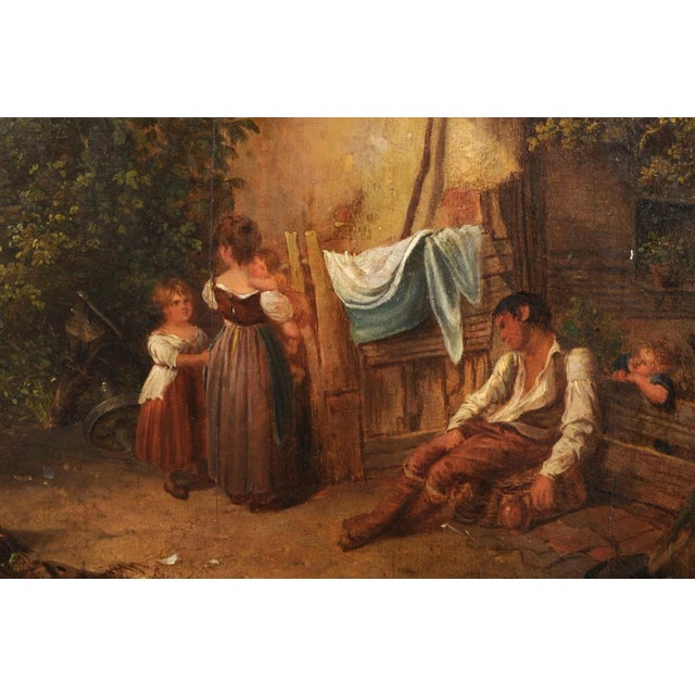 Glass Vintage French Trumeau-Style Gilt Mirror with Homestead Scene Oil Painting in Upper Pane For Sale - Image 7 of 11