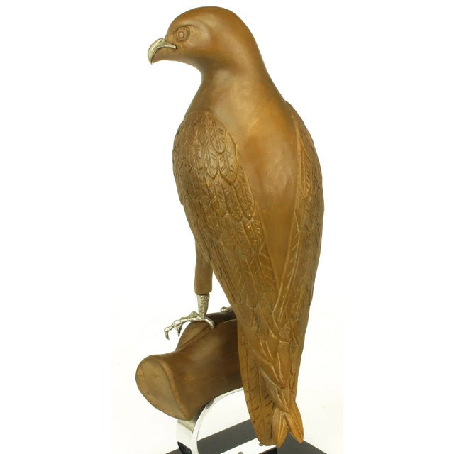 Carved Wood & Silver Sculpture of Raptor Bird on Falconer's Hand For Sale - Image 4 of 9