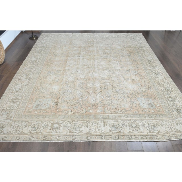 Vintage Persian Hand-Knotted rug is a semi- vintage oversize area rug.'70s Eastern region of Middle East's unique rug is...