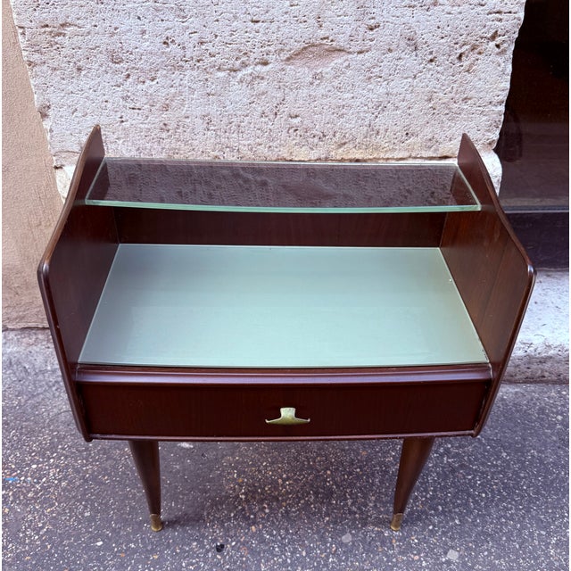 Mid-Century Italian Mahogany Nightstands with Painted Glass, 1960s, Set of 2 For Sale - Image 4 of 10