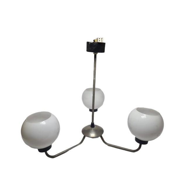 Metal Art Deco Glass Chandelier, Poland, 1970s For Sale - Image 7 of 13