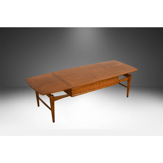 Mid Century Lane Esteem Cane Front Walnut Coffee Table For Sale - Image 10 of 13