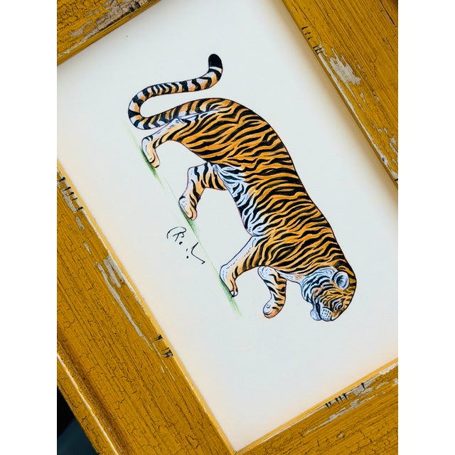 Hand-painted by master artists using acrylic paints and natural pigments, this folk art tiger painting showcases...