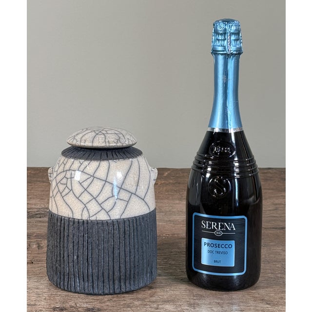 Late 20th Century Vintage Studio Ceramic Raku Lidded Jar W/ Black and White Crackle Glaze by Mike Bose For Sale - Image 5 of 8