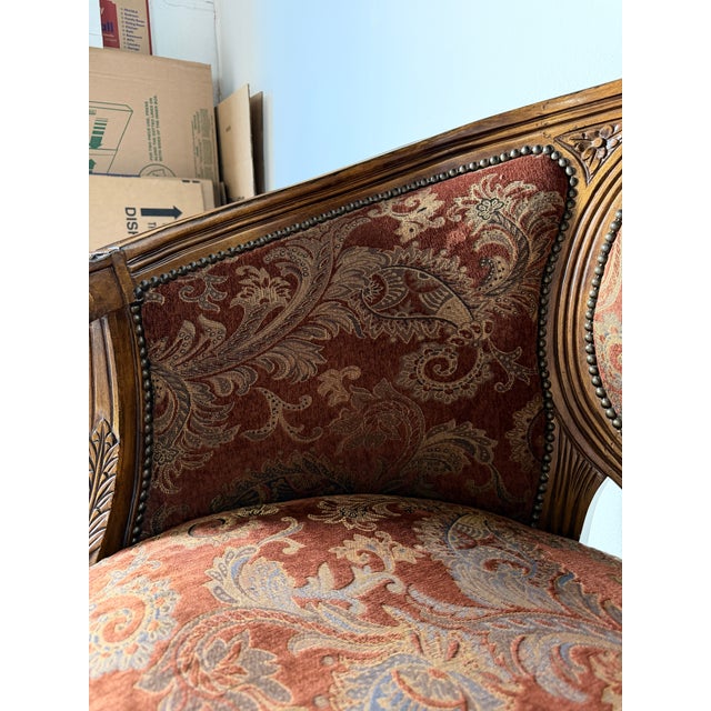 Vintage Louis XVI Style Curved Barrel Back Loveseat With Nailhead Trim For Sale In Miami - Image 6 of 17