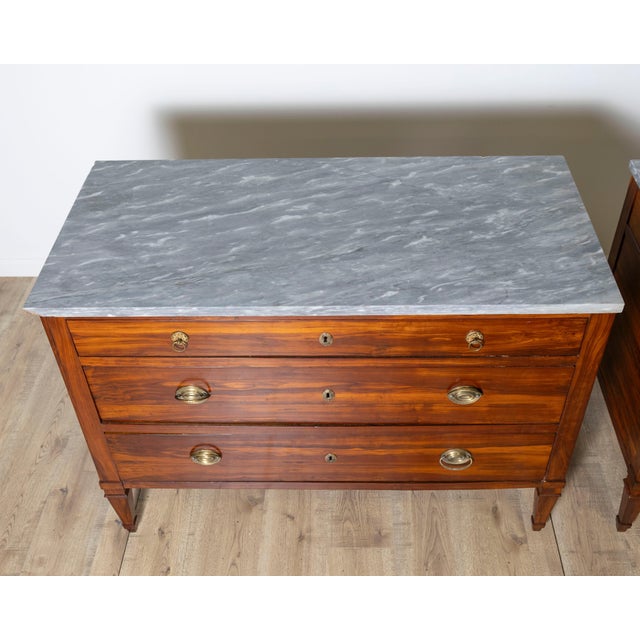 Brown Pair of Directoire Chests in Plum Wood with Original Gray Marble Tops, 18th Cent For Sale - Image 8 of 12