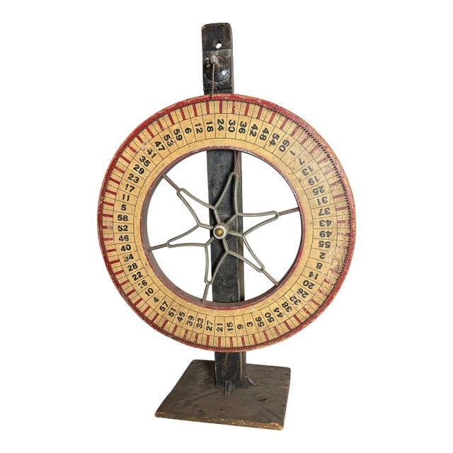 Vintage Tabletop Carnival Wheel of Fortune With Wooden Stand For Sale