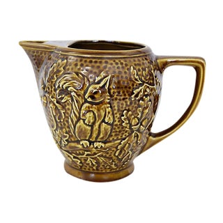 Antique French Majolica Woodlands & Squirrel Jug For Sale