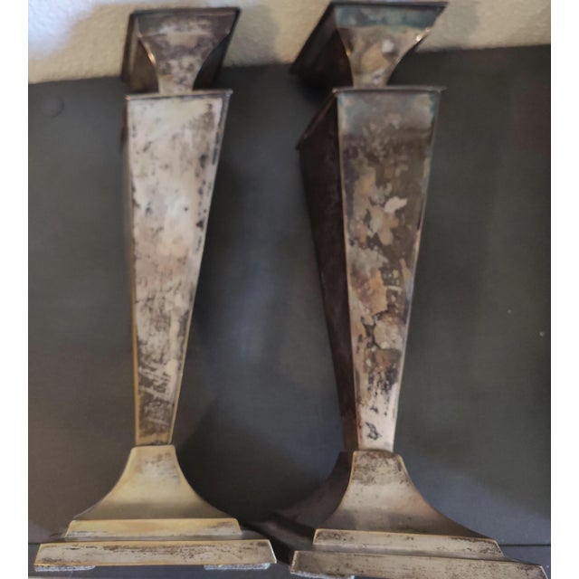 Silver Mid-Century Art Deco Candlesticks, 1970s, Set of 2 For Sale - Image 8 of 11