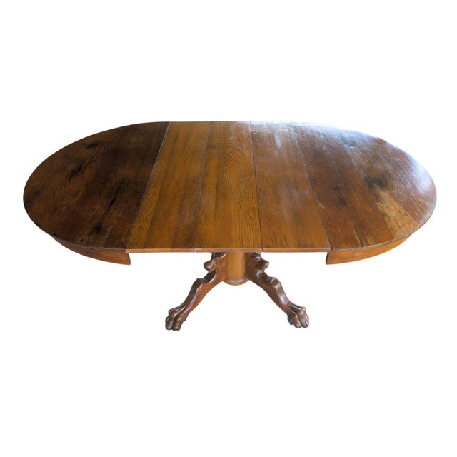 Antique Carved Oak Lion Head Pedestal Dining Table With 3 Leaves - 42" to 69" For Sale - Image 15 of 16