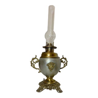 Antique Ornate 1800's Converted Art Nouveau Brass Glass Oil Table Parlor Lamp For Sale