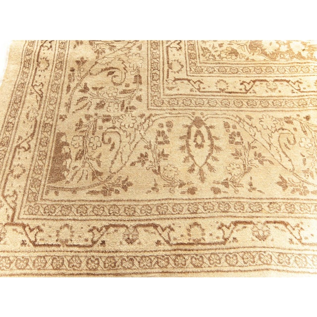 Persian Authentic Persian Tabriz Brown Handmade Wool Rug For Sale - Image 3 of 9