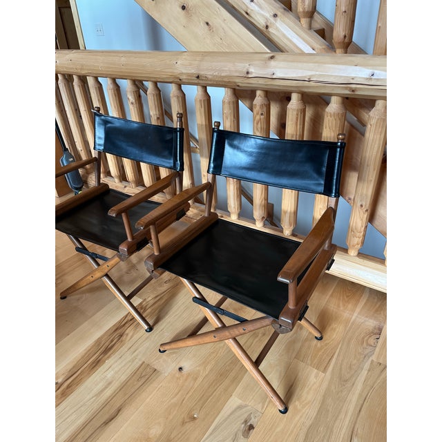Vintage Mid-Century Black Leather Distressed Directors Chair For Sale In Minneapolis - Image 6 of 12