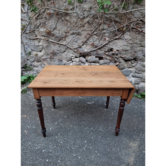 Vintage Pine Drop-Leaf Table with Turned Beech Legs, France, 1930s For Sale - Image 9 of 16
