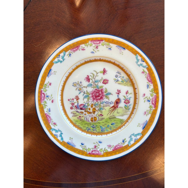 Metal 1900s Edwardian English Coalport Chinoiserie Bird & Floral Dinner Plates, Set of 8 For Sale - Image 7 of 9