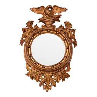 American Federal Gold Gilt Convex Bullseye Eagle Wall Mirror For Sale