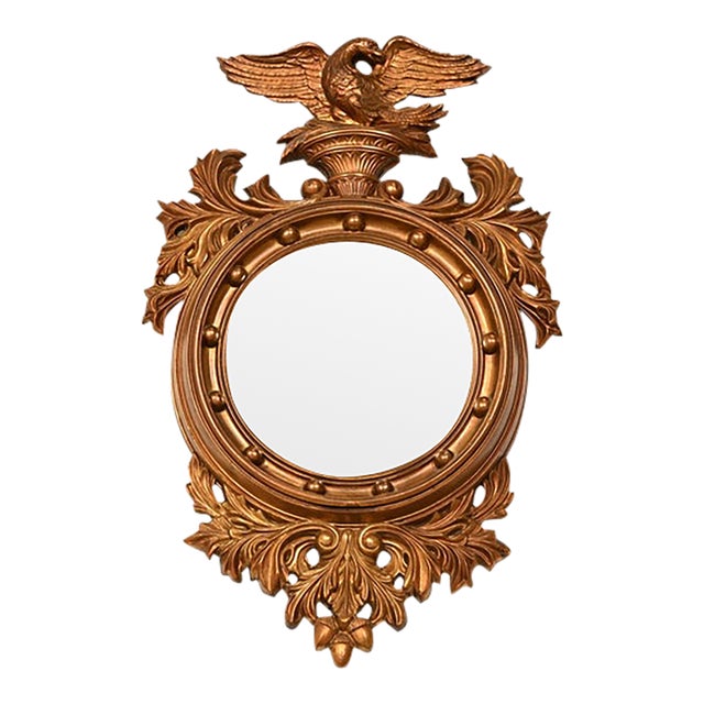 American Federal Gold Gilt Convex Bullseye Eagle Wall Mirror For Sale