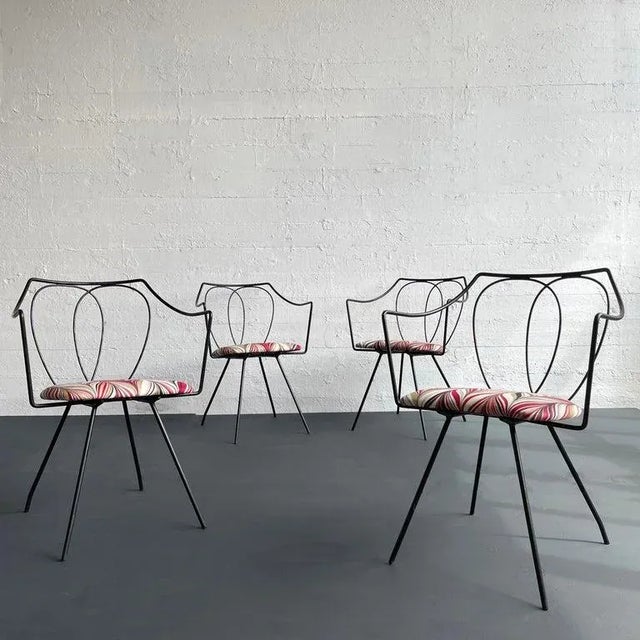 Black 1960s Mid-Century Modern Wrought Iron Dining Chairs Attributed to Tony Paul- Set of 4 For Sale - Image 8 of 10