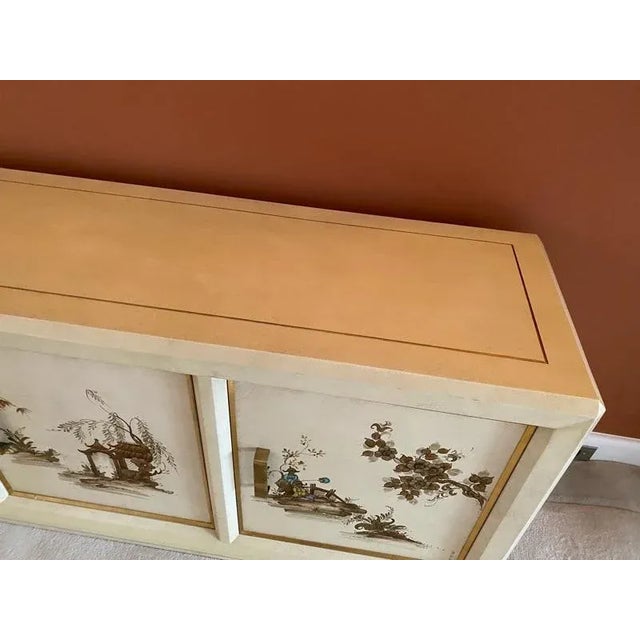 1960s Modern Brass & Handpainted Asian Scene Sideboard For Sale In Philadelphia - Image 6 of 9