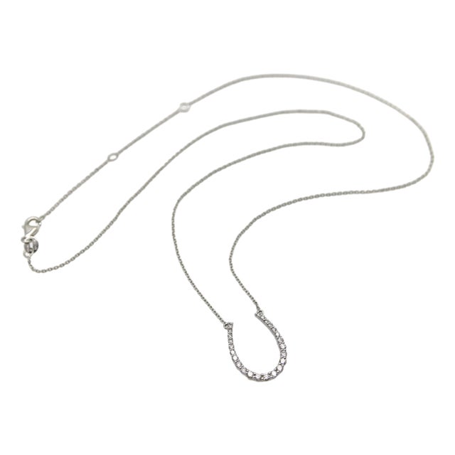 14k White Gold Diamond Encrusted Horseshoe Pendant For Sale