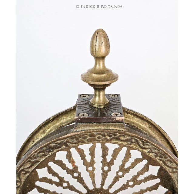 Victorian Antique Brass Griffin Peacock Folding Fan Fireplace Screen For Sale - Image 3 of 11