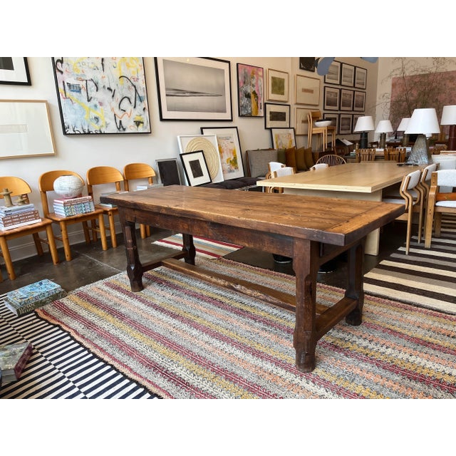 Substantial French oak Provincial farmhouse table. Late 19th century. One drawer on side. Chamfered detail on legs. Some...