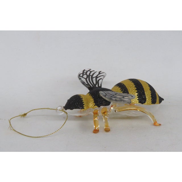 Yellow Robert Stanley Bumblebee Christmas Ornament Blown Glass With Glitter Top 4495b For Sale - Image 8 of 12