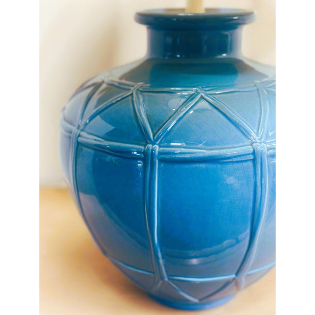 Ceramic French Ceramic Lamp with Blue Glazed Base from Louis Drimmer, France, 1980s For Sale - Image 7 of 10