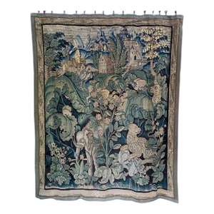 16th Century Flemish Cabbage Leaves Tapestry With an Elephant and Exotic Animals