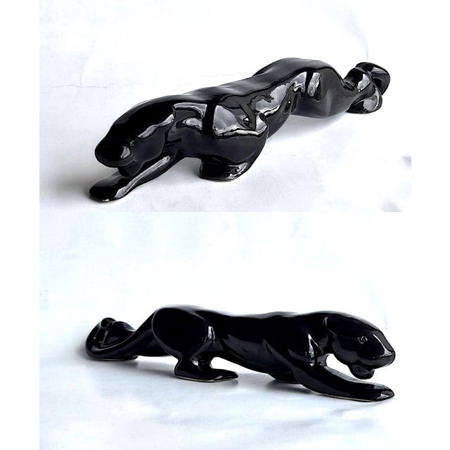 Art Deco Vintage Royal Haeger Crouching Black Panther Ceramic Figurine For Sale - Image 3 of 14