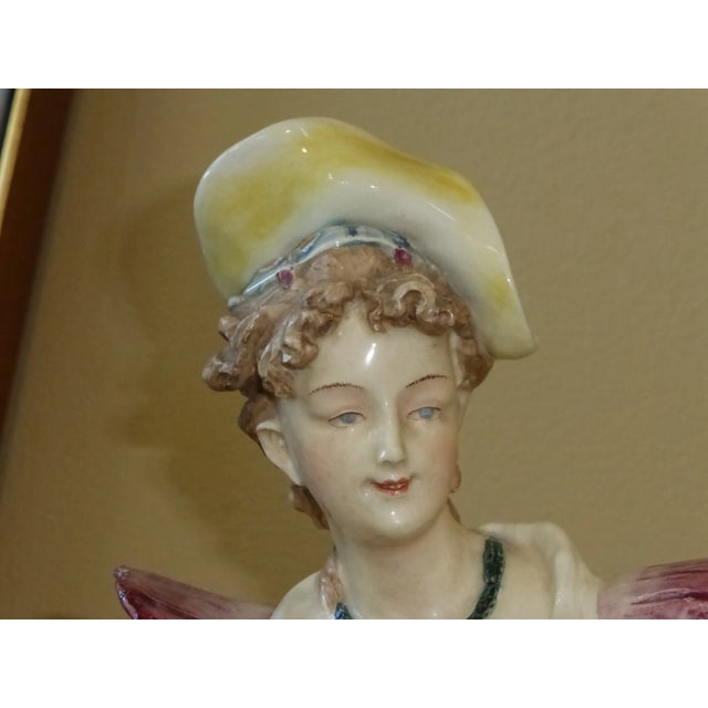Light Yellow Antique Hand Painted German Porcelain Woman Statue Made in 1902 For Sale - Image 8 of 13