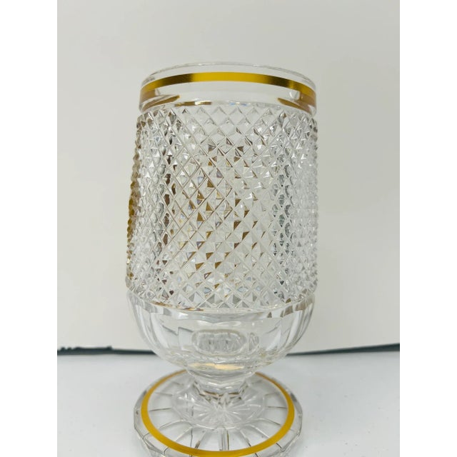 Mid-Century Modern Antique Moser Crystal Cut Glass Engraved "Swimming Fish" Gold Vase For Sale - Image 3 of 10