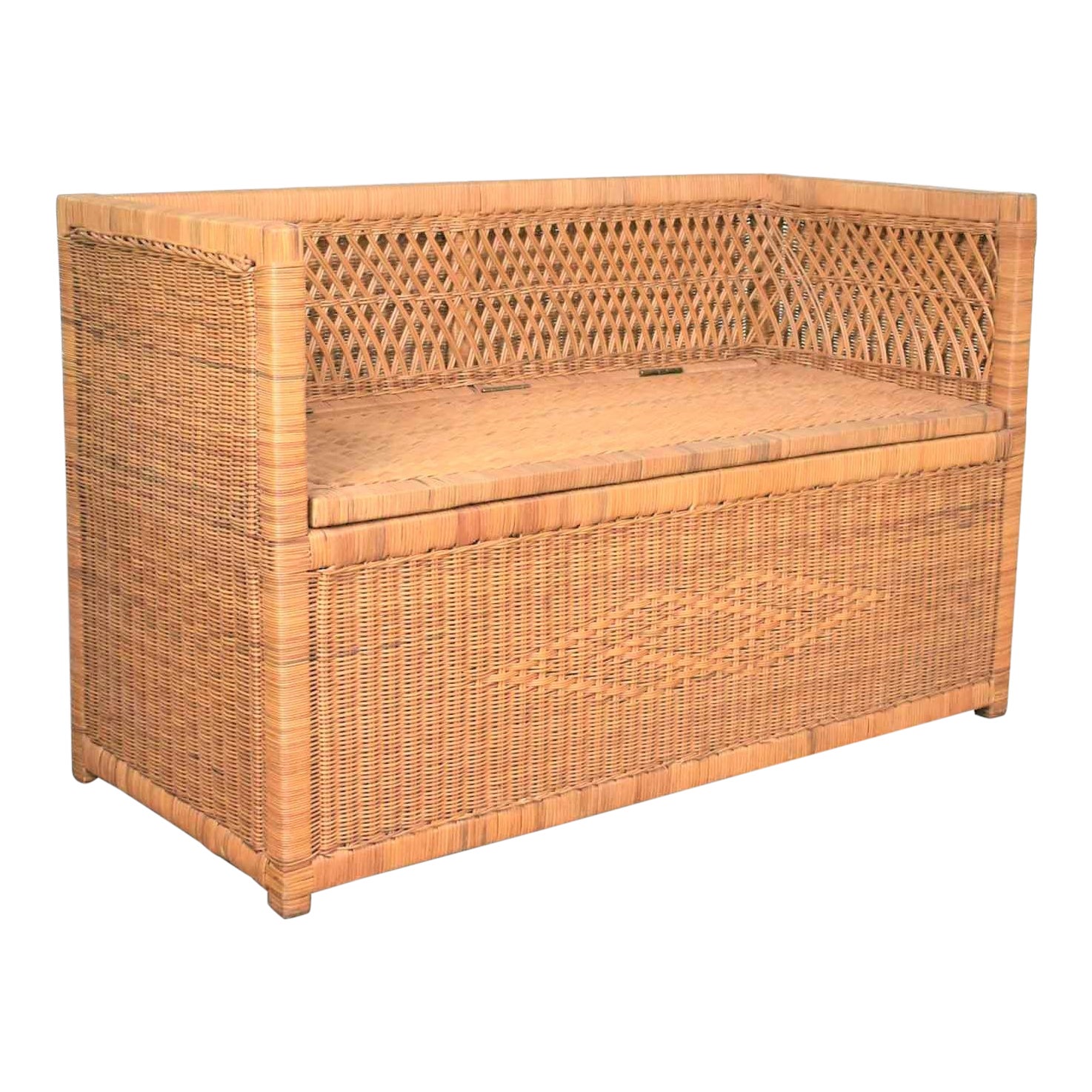 Vintage Modern Wicker Bench Settee With Trunk Style Storage Chairish