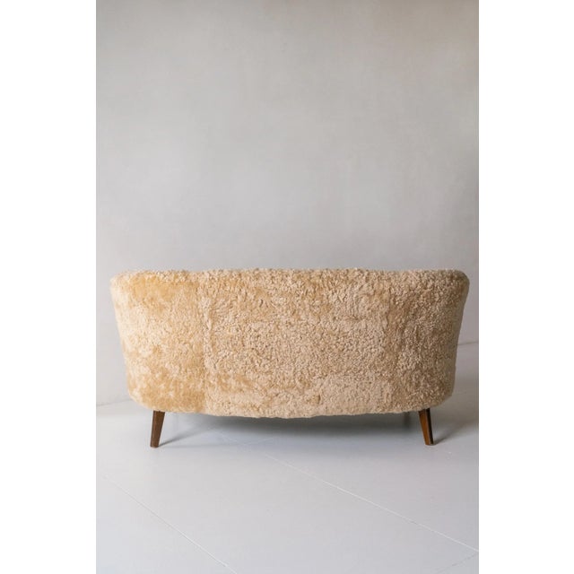 Mid-Century Modern 1940s Vintage Danish Curved Loveseat Sofa For Sale - Image 3 of 6