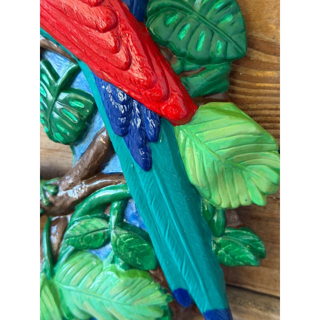 Vintage Tropical Parrot & Toucan Ceramic Wreath Wall Sculpture For Sale - Image 4 of 12