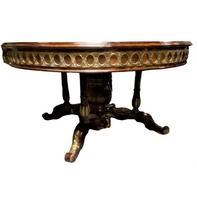 Monumental 19th Century Antique French Empire Dining Table in Burlwood, Satinwood and Mahogany For Sale In Saint Louis - Image 6 of 12