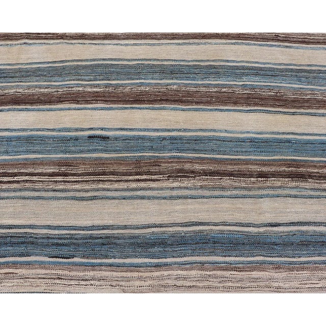 Flat-Weave Kilim Rug by Keivan Woven Arts, Brown and Blue 8'0 X 11'6 For Sale - Image 10 of 13