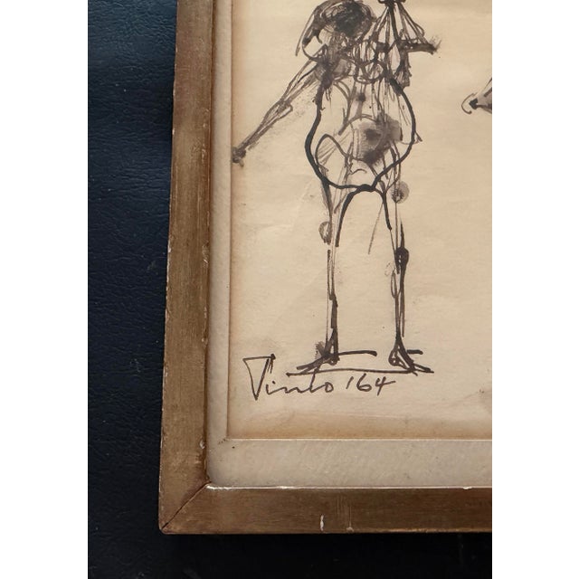Artist - James Pinto Title - Study of Male Figures Signed - Lower left Year - 1964 Medium - Pen and Ink Frame - Gilded...