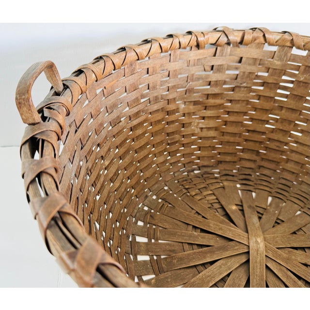 Vintage Country Farmhouse Oak Splint Large Round Gathering Basket ...