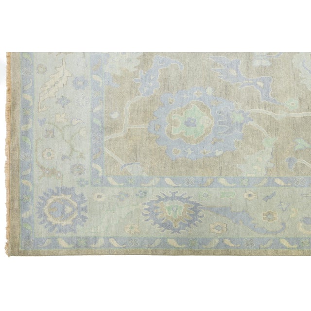 Gray 10x14 Modern Oushak Style Hand-Knotted Wool Rug in Neutral Beige & Slate Blue For Sale - Image 8 of 12