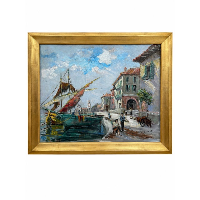 Wood French Harbor Scene Painting, Circa 1950-1970 For Sale - Image 7 of 8